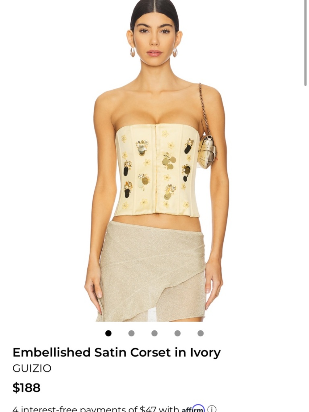 Danielle Guizio Ivory Satin Embellished Corset Top